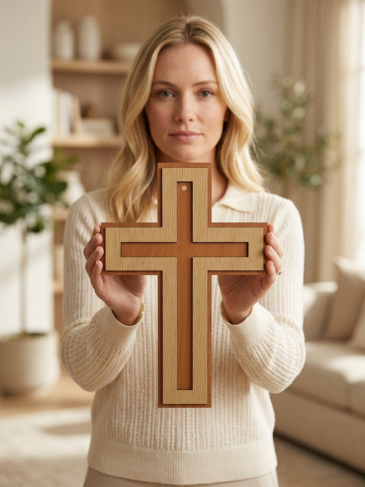 Layered Wood Cross Wall Hanger - Elevate Your Wall Decor