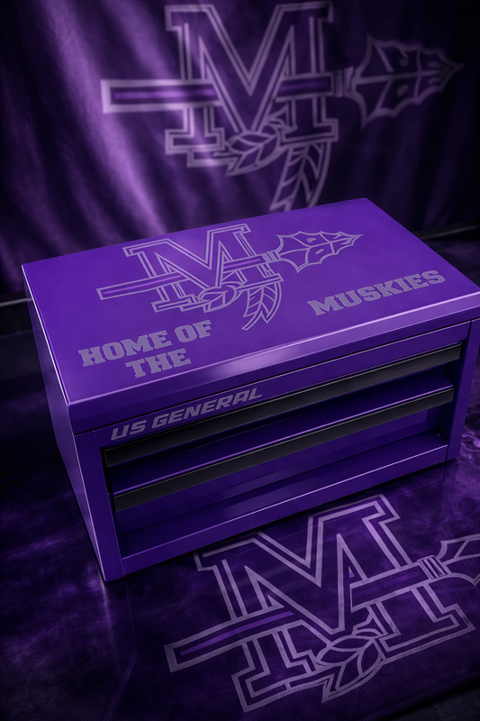 Custom Muscatine Muskies US General Mini Toolbox – Engraved Purple School Spirit Gift
