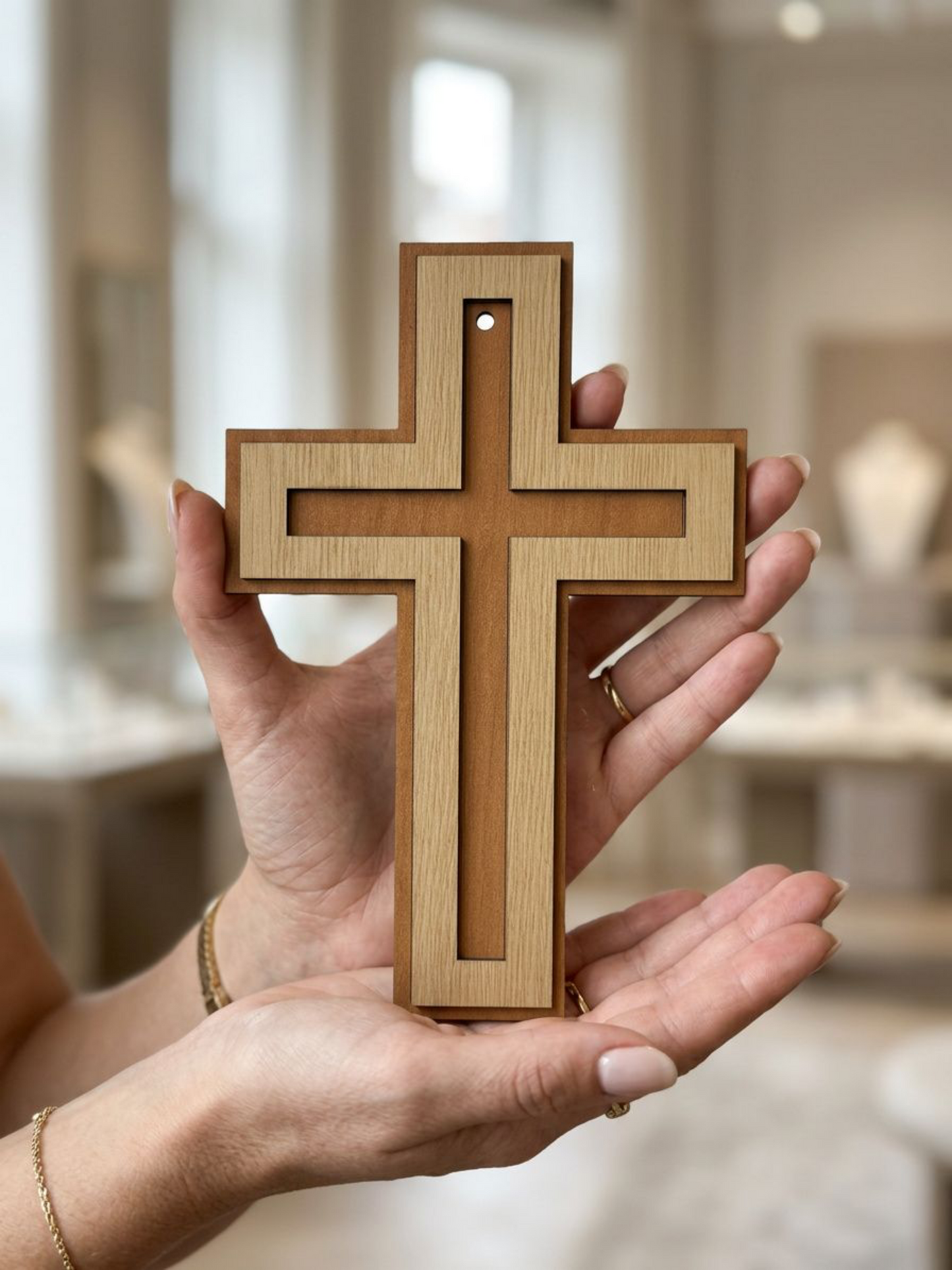 Layered Wood Cross Wall Hanger - Elevate Your Wall Decor