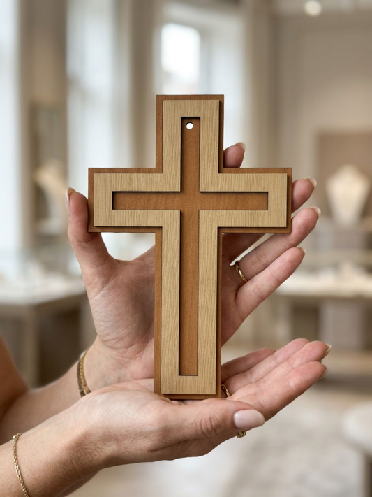 Layered Wood Cross Wall Hanger - Elevate Your Wall Decor